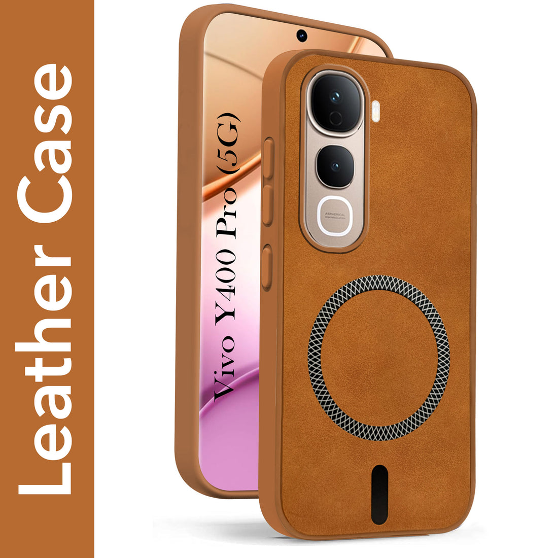 For Vivo Y400 Pro Back Cover Case Leather Finish (MagSafe Compatible Wireless Charging | Soft Touch | Camera Bump Protection)