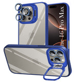 For Apple iPhone 16 Pro Max Back Cover Case (Camera Lens Glass | Metal Stand Holder | Shockproof Hybrid | Anti Yellow)