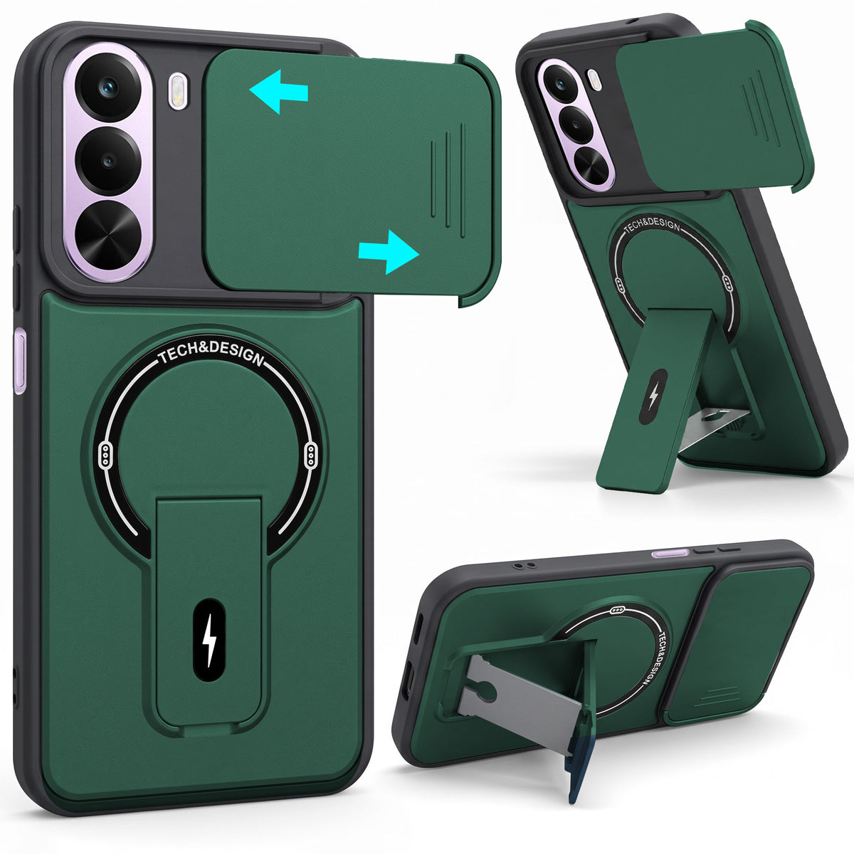For Realme P4x Back Case Cover Metallic (Hybrid Armor Kickstand | Sliding Shutter Camera Protection | MagSafe Compatible)