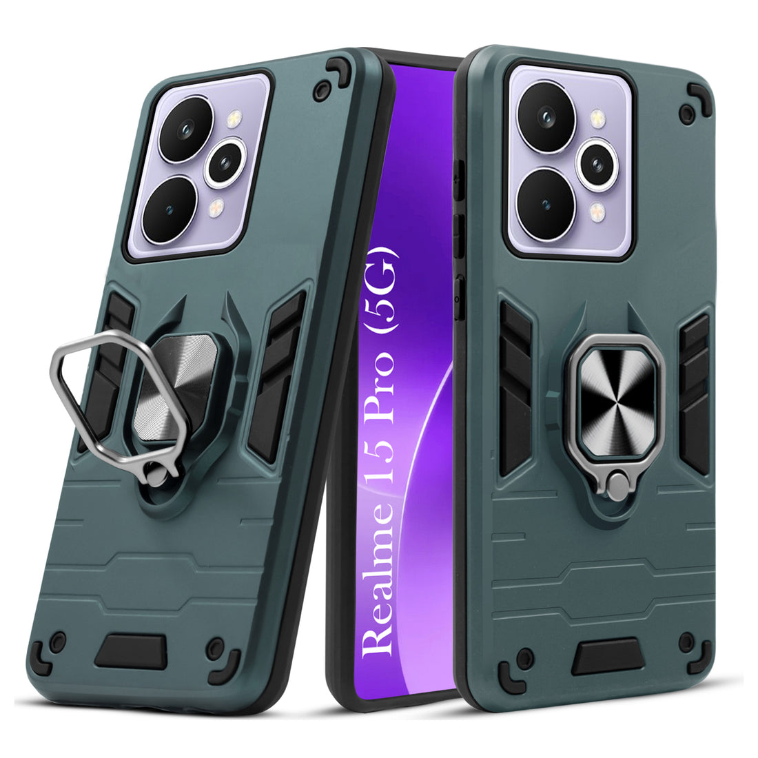 For Realme 15 Pro Back Cover Case Hybrid Armor (Shockproof Dual Layer Polycarbonate |Ring Holder Kickstand)