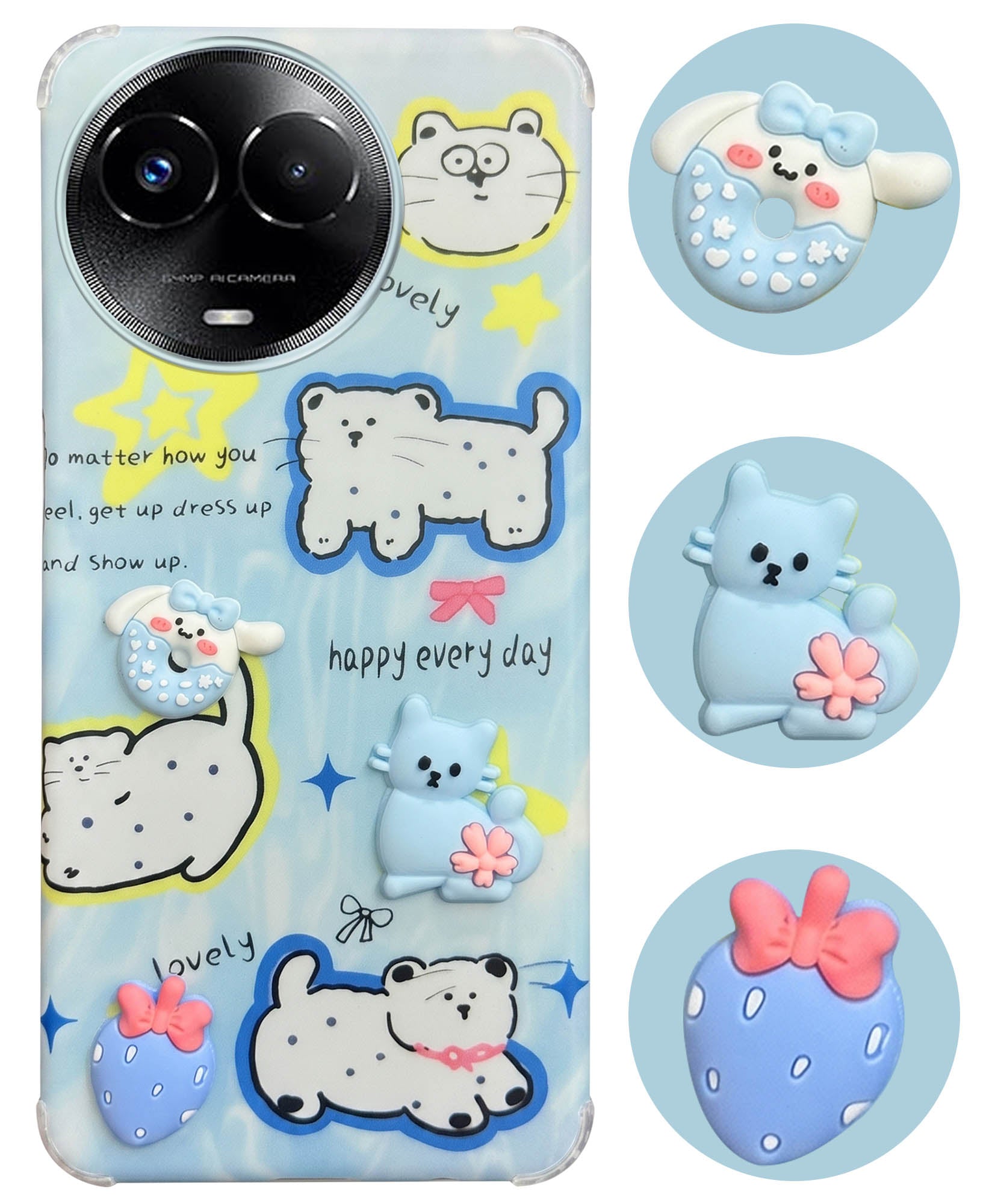 For Realme 11 5G | Realme 11x 5G Back Cover Case (3D Cute Cartoons | Hard Back Side Soft | Matte Premium Finish | HD Printing)