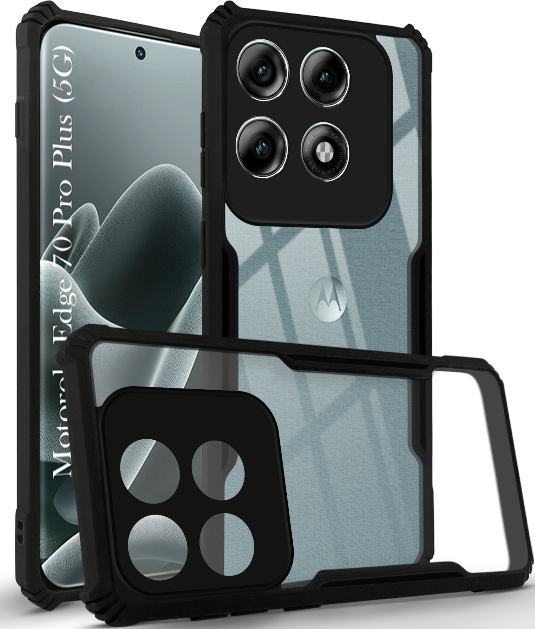 For Motorola Moto Edge 70 Pro Plus 5G Back Cover Case Hybrid (Shockproof with Polycarbonate Clear Panel | Professional Black)