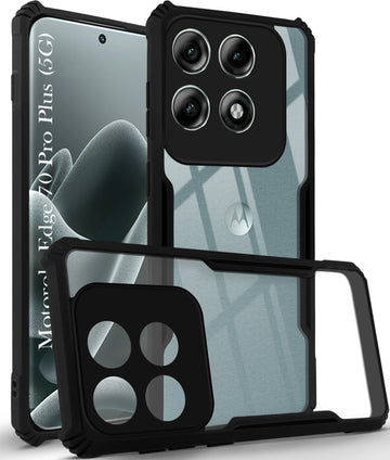 For Motorola Moto Edge 70 Pro Plus 5G Back Cover Case Hybrid (Shockproof with Polycarbonate Clear Panel | Professional Black)