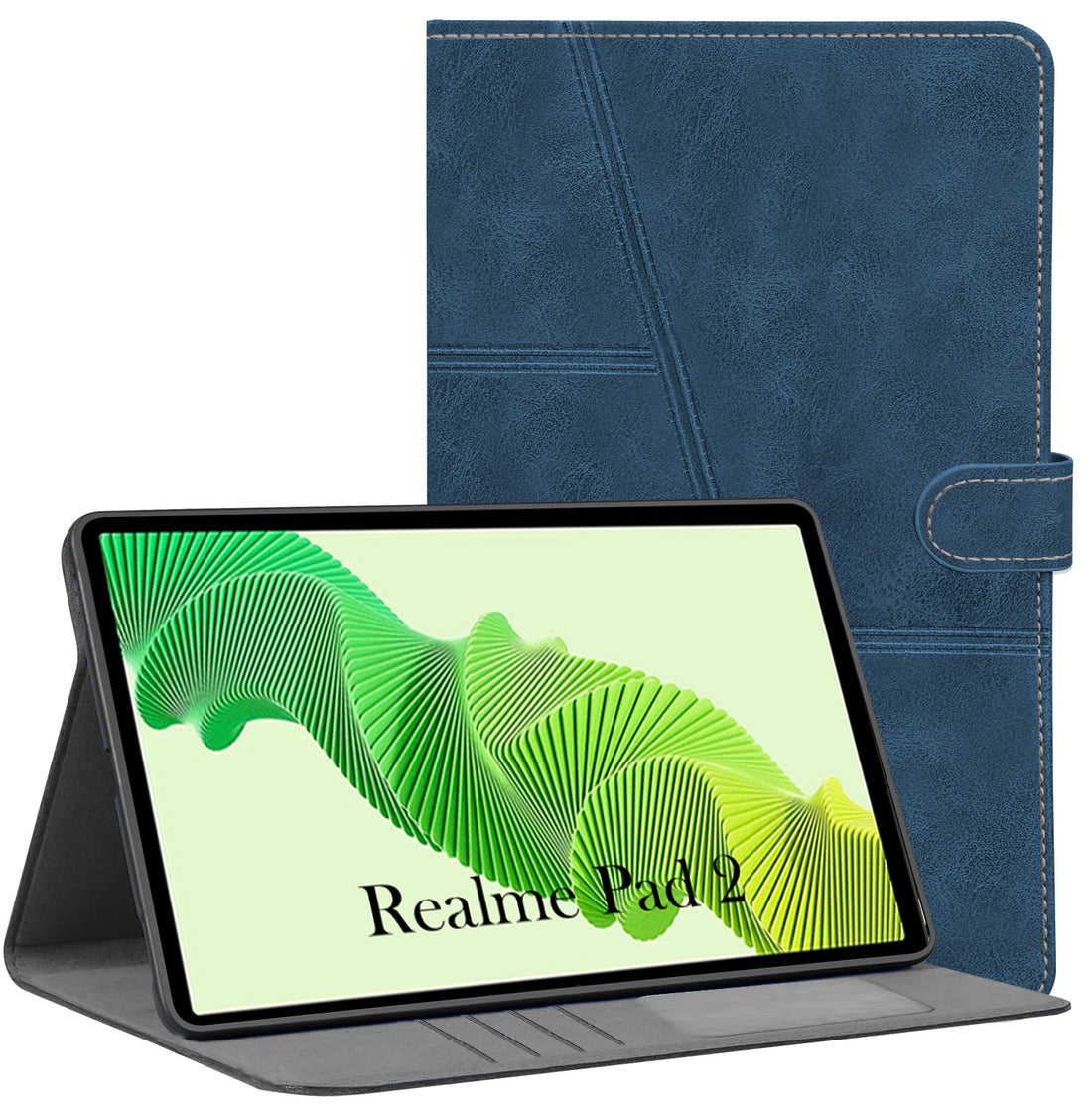 For Flip Case Folio Cover Realme Pad 2 10 Inch (PU Leather | Multi-Angle Smart Stand | Card Storage Slots | Silicone Back Pouch)