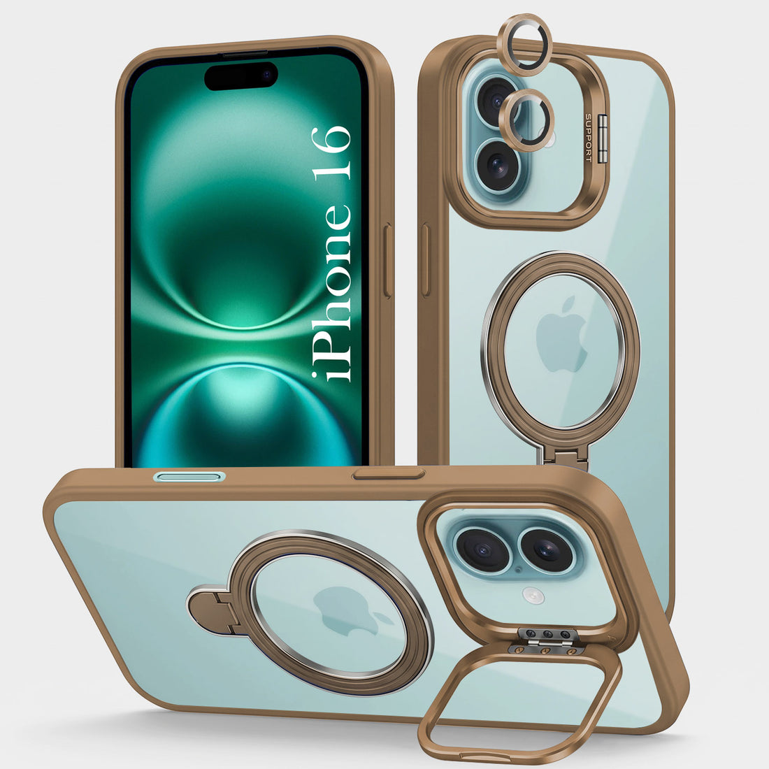 For Apple iPhone 16 Back Cover Case Crystal (Lifetime Anti Yellow | Magnetic Ring Stand | Camera Lens Protection | MagSafe Compatible)