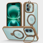 For Apple iPhone 16 Back Cover Case Crystal (Lifetime Anti Yellow | Magnetic Ring Stand | Camera Lens Protection | MagSafe Compatible)