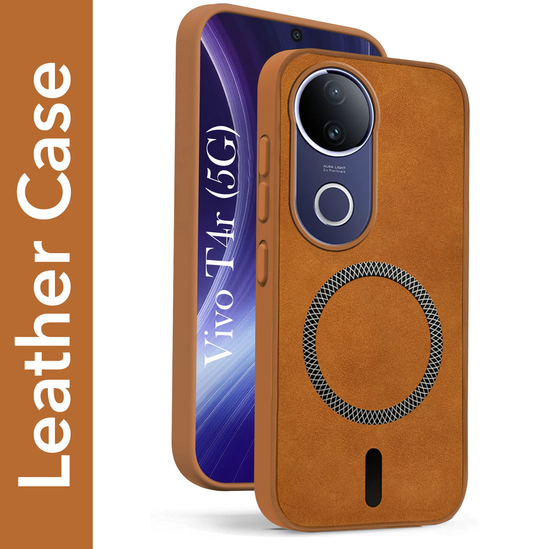 For Vivo T4R Back Cover Case Leather Finish (MagSafe Compatible Wireless Charging | Soft Touch | Camera Bump Protection)