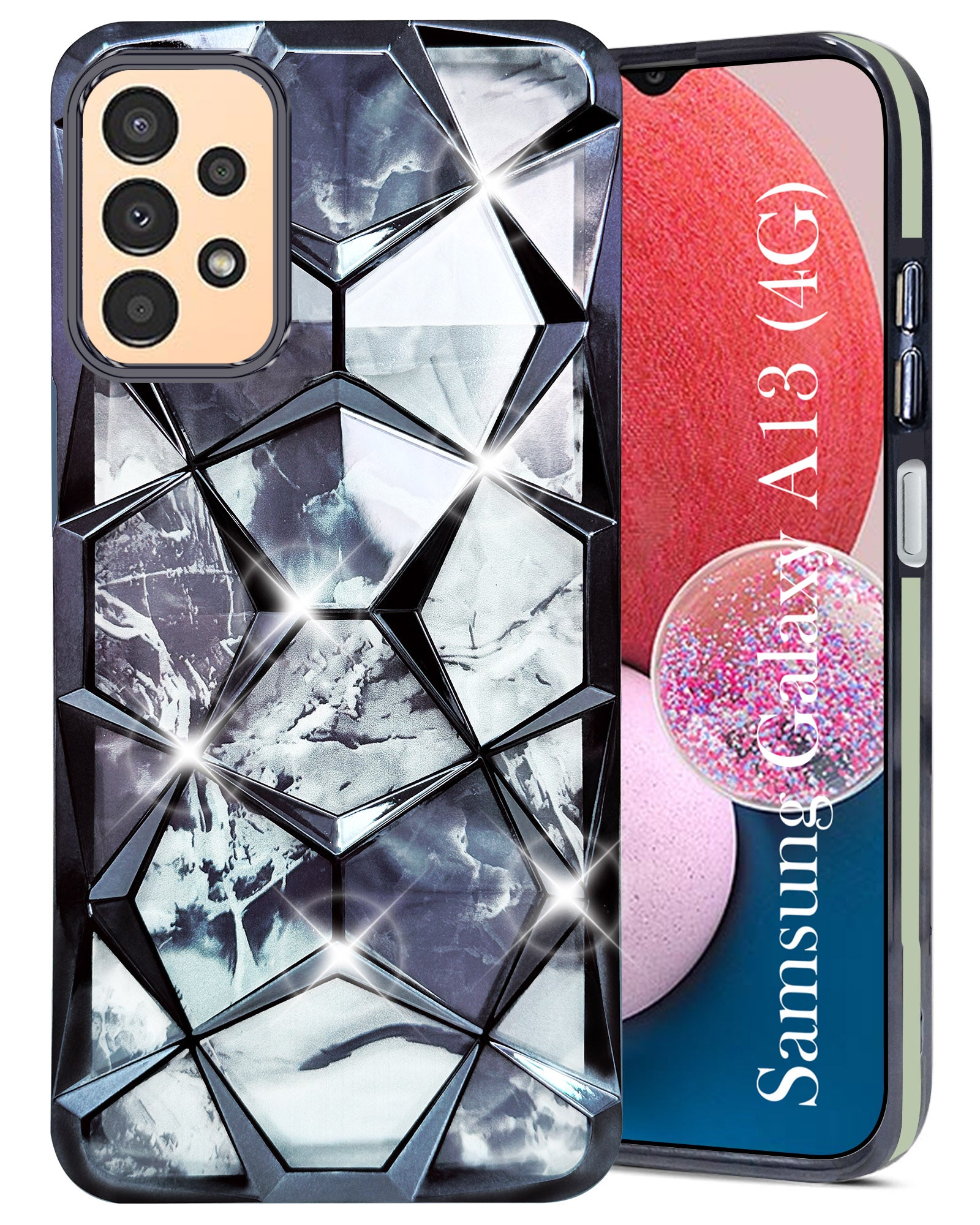 For Samsung Galaxy A13 4G Back Cover Case ( Dual Design Glitter Sparkle and Detachable Diamond Print Case | Soft and Flexible)