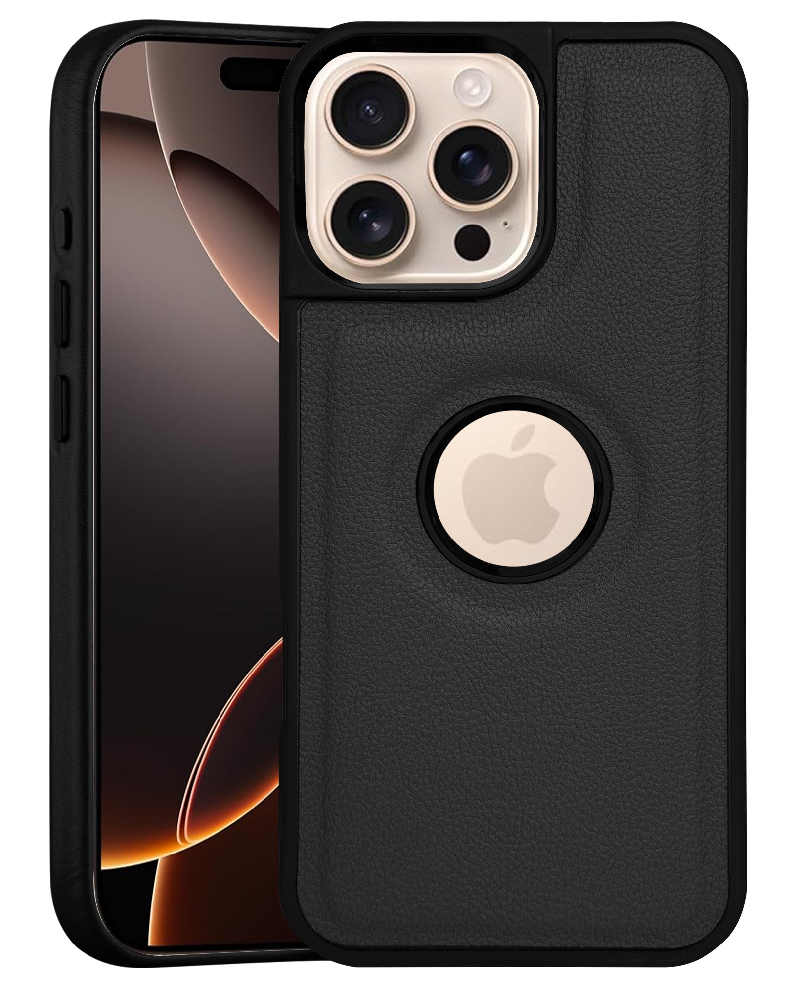 For Apple iPhone 16 Pro Max Back Cover Case (Minimalist Design Stitched Leather | Shockproof Raised Edges for Camera & Screen Protection)