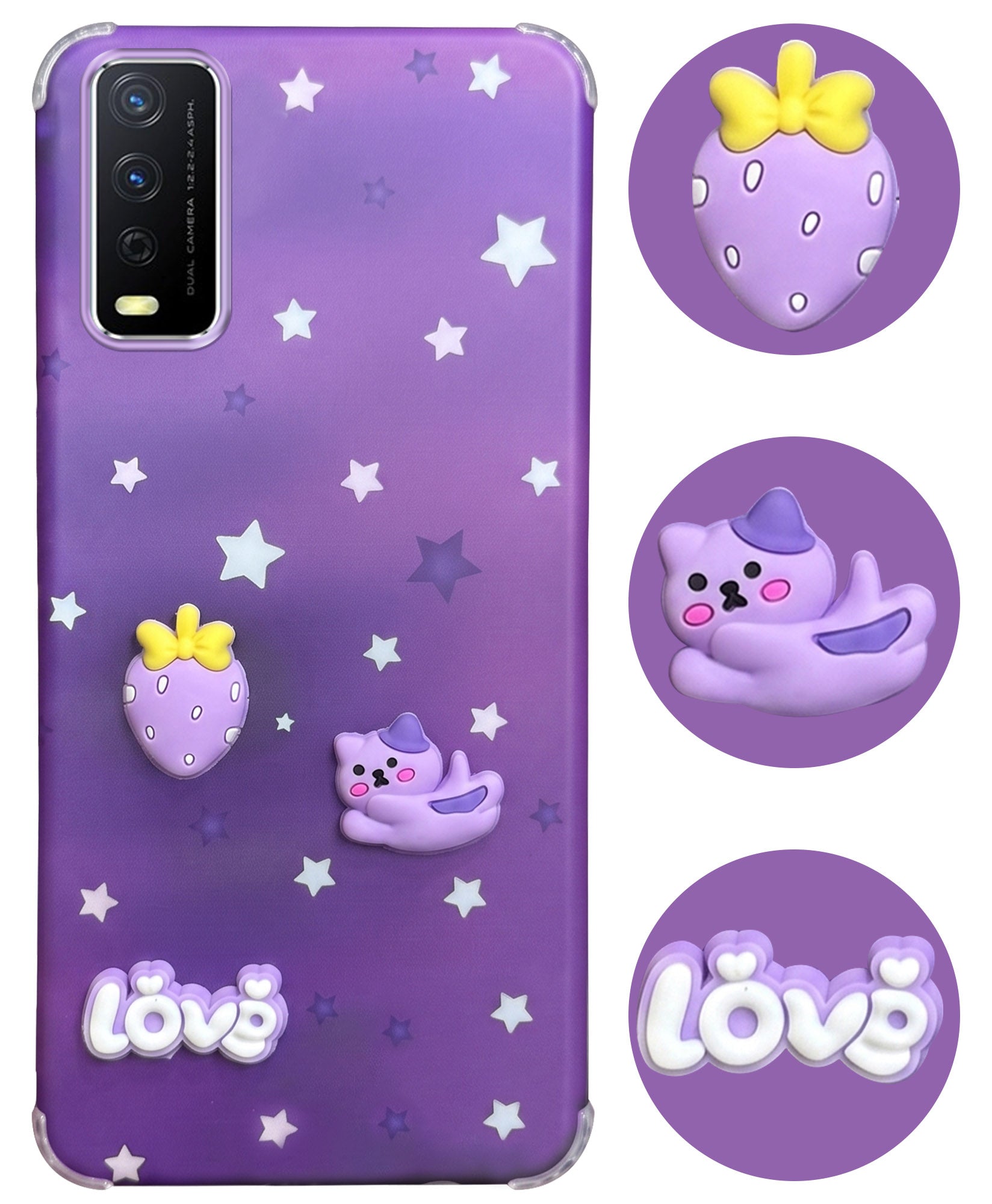For Vivo Y12s | Y11s | Y12G Back Cover Case (3D Cute Cartoons | Hard Back Side Soft | Matte Premium Finish | HD Printing)