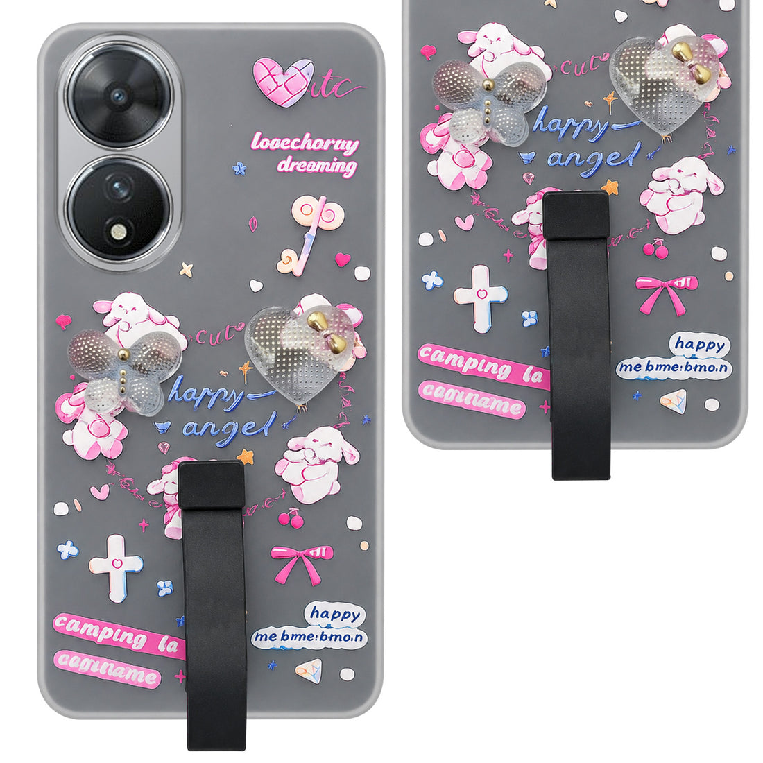 For Vivo T2 Back Cover Case (3D Cute Heart Strap Holder | Camera Protection | Designer Girls Print)