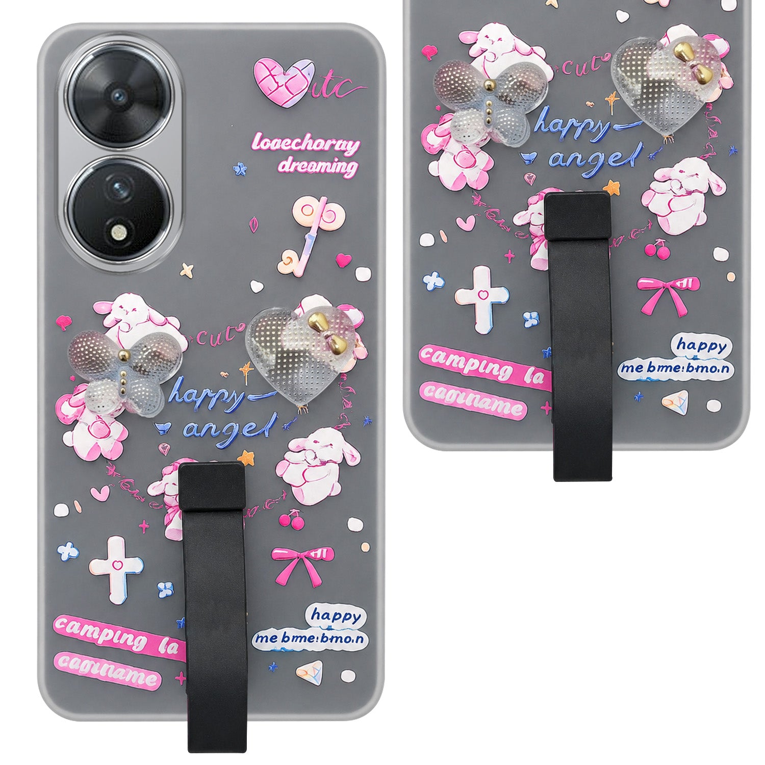 For Vivo T2 Back Cover Case (3D Cute Heart Strap Holder | Camera Protection | Designer Girls Print)