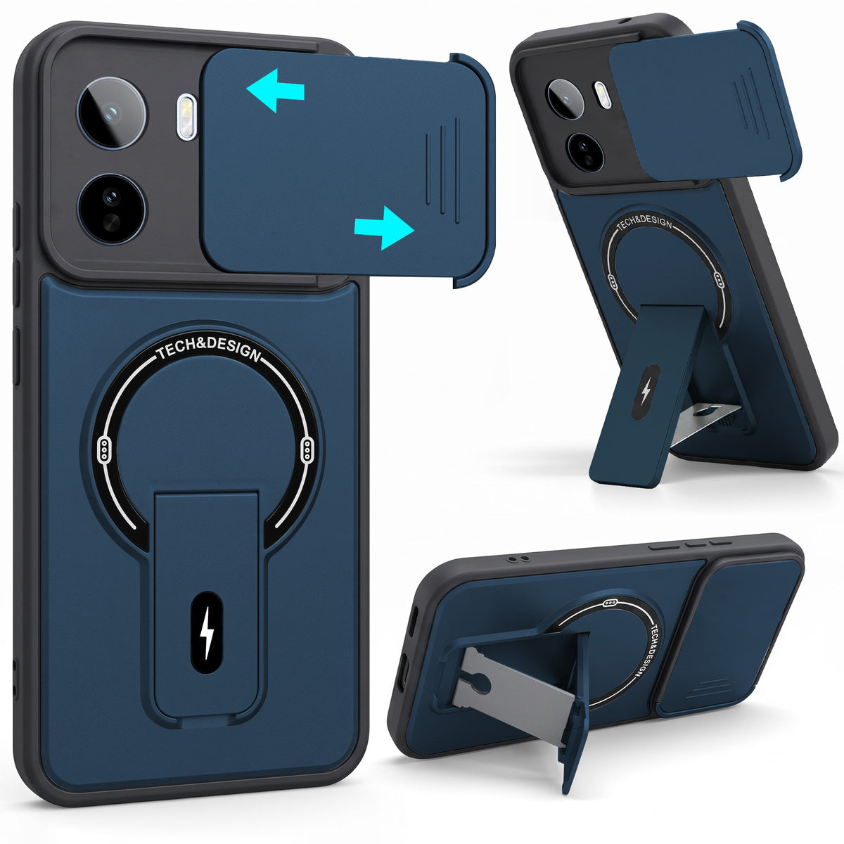 For Vivo T5 Pro 5G Back Case Cover Metallic (Hybrid Armor Kickstand | Sliding Shutter Camera Protection | MagSafe Compatible)