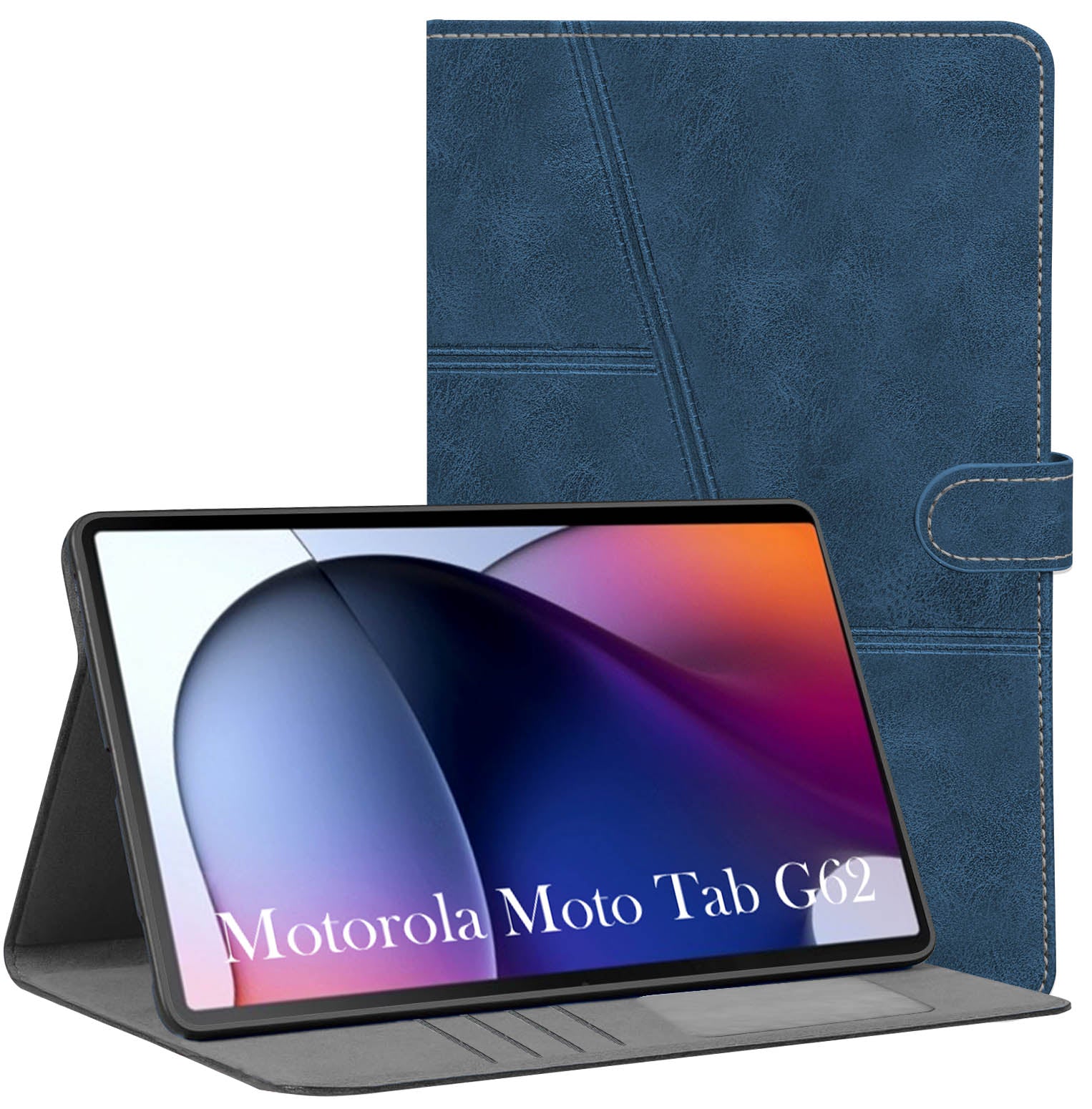 For Flip Cover Folio Case  Motorola Moto Tab G62 10 Inch (PU Leather | Multi-Angle Smart Stand | Card Storage Slots | Silicone Back Pouch)