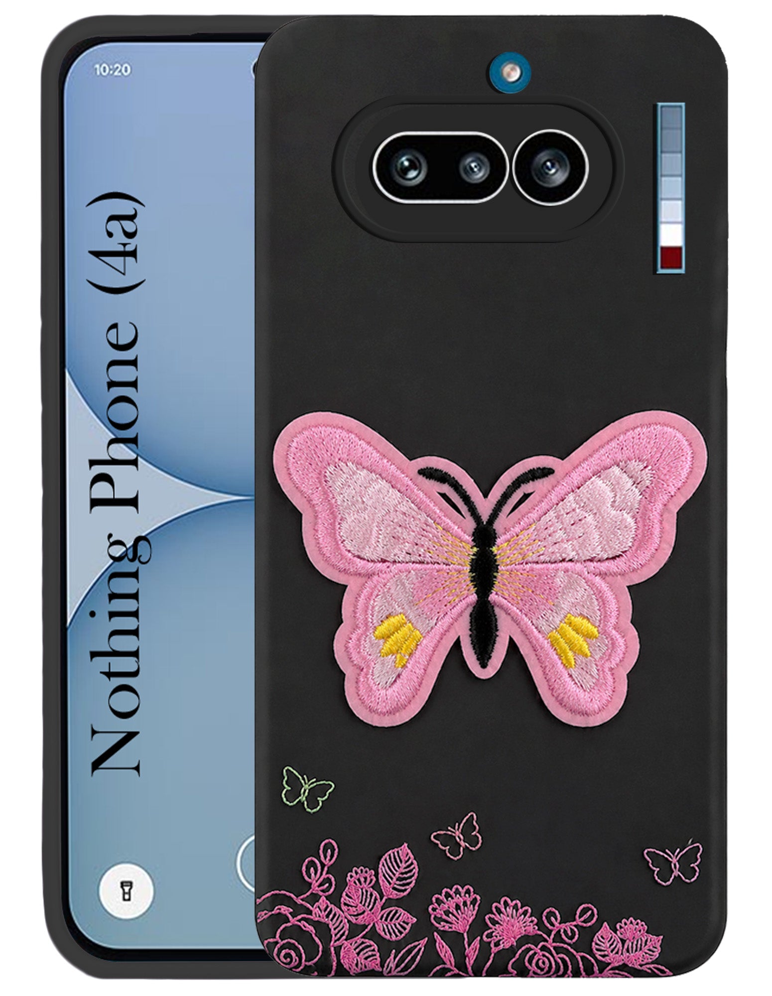 For Nothing Phone 4A 5G Back Cover Case (Soft Butterfly Embroidery | Women Teen Girls | Camera Protection| Matte Silicone)