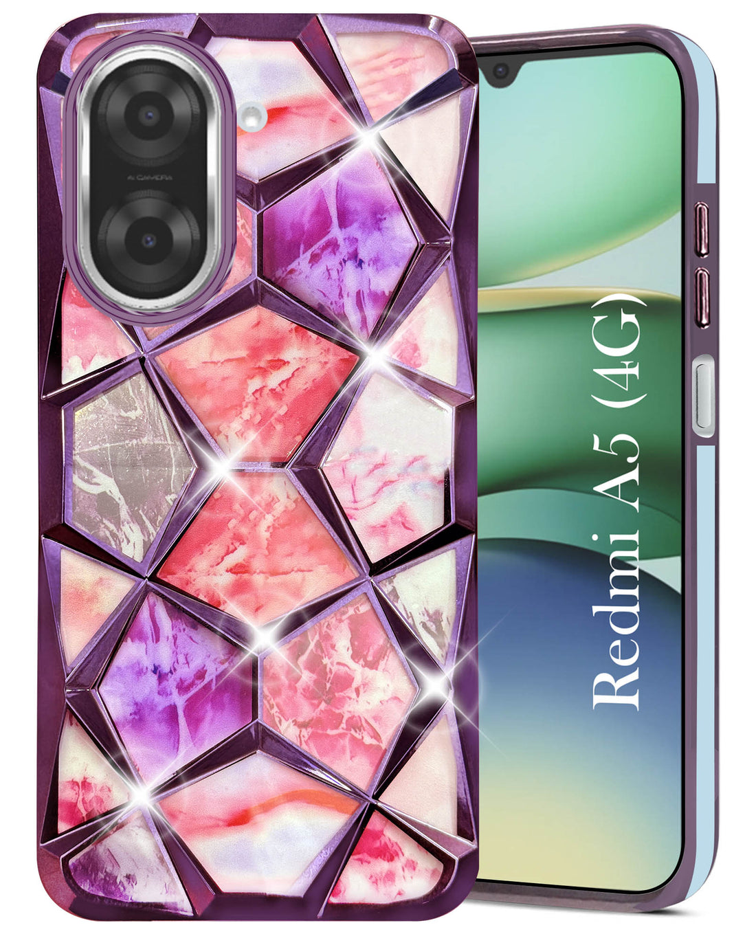 For Redmi A5 4G Back Cover Case (Dual Design Glitter Sparkle and Detachable Diamond Print Case | Soft and Flexible)