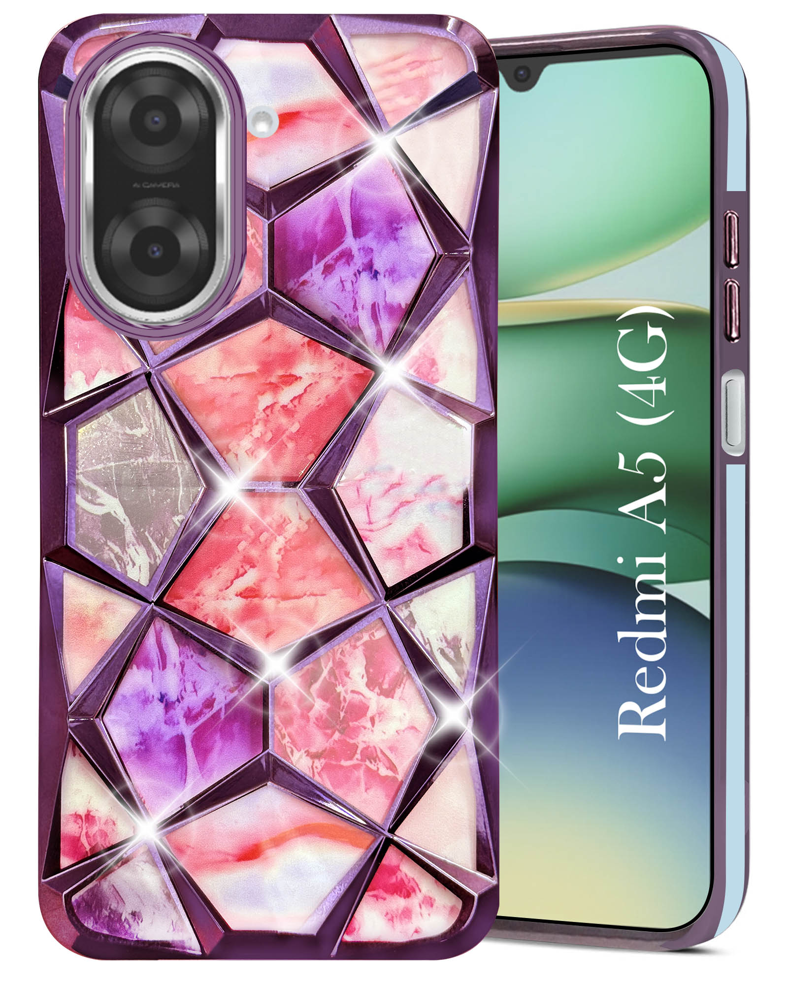For Redmi A5 4G Back Cover Case (Dual Design Glitter Sparkle and Detachable Diamond Print Case | Soft and Flexible)