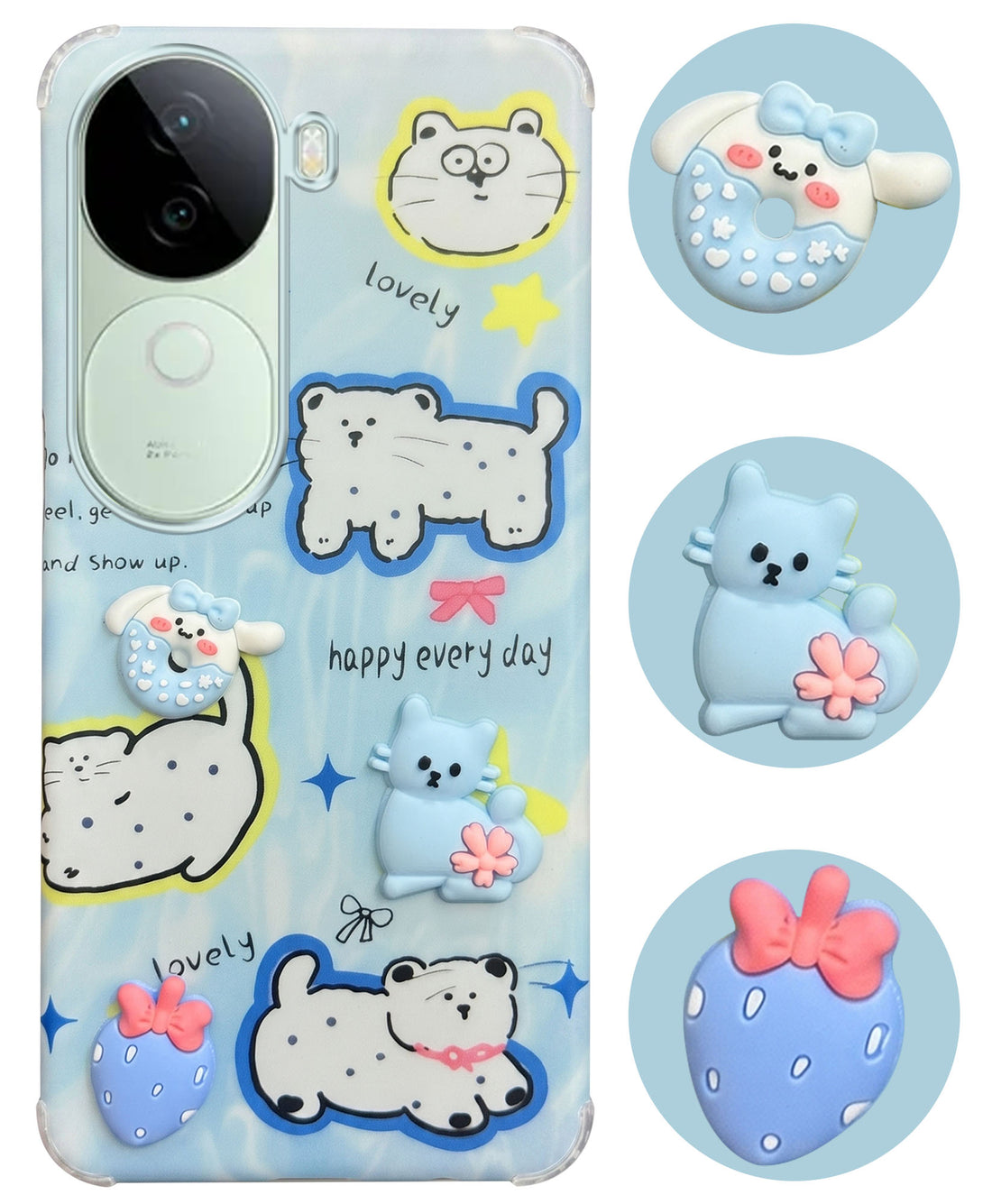 For Vivo V40e Back Cover Case (3D Cute Cartoons | Hard Back Side Soft | Matte Premium Finish | HD Printing)
