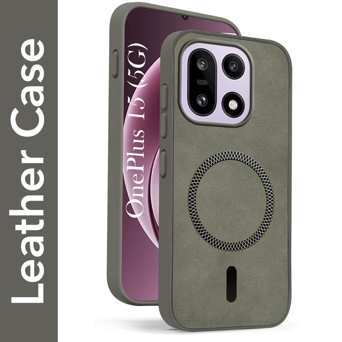 For OnePlus 15 5G Back Cover Case Leather Finish (MagSafe Compatible Wireless Charging | Soft Touch | Camera Bump Protection)