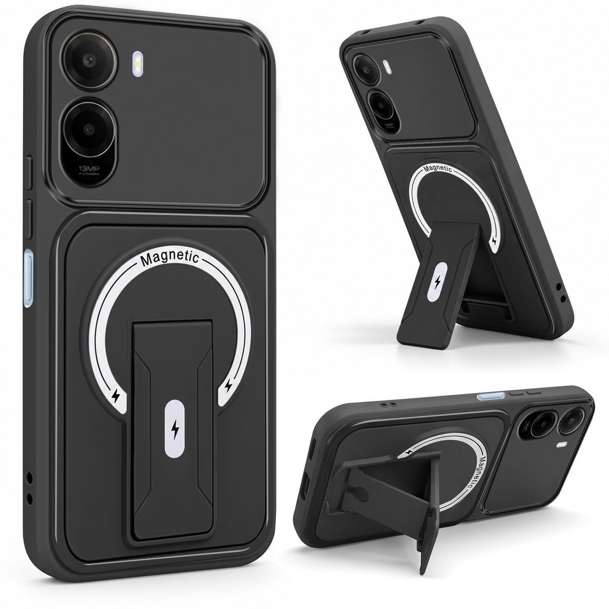 For Poco C81 5G Back Case Cover Metallic (Hybrid Armor Kickstand | MagSafe Compatible | Camera Protection Shockproof)
