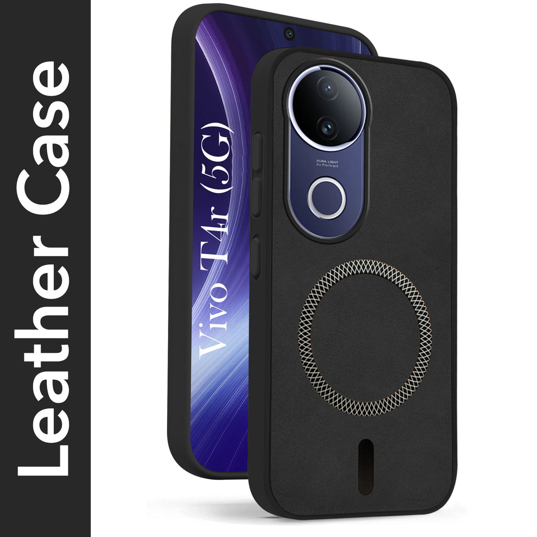 For Vivo T4R Back Cover Case Leather Finish (MagSafe Compatible Wireless Charging | Soft Touch | Camera Bump Protection)
