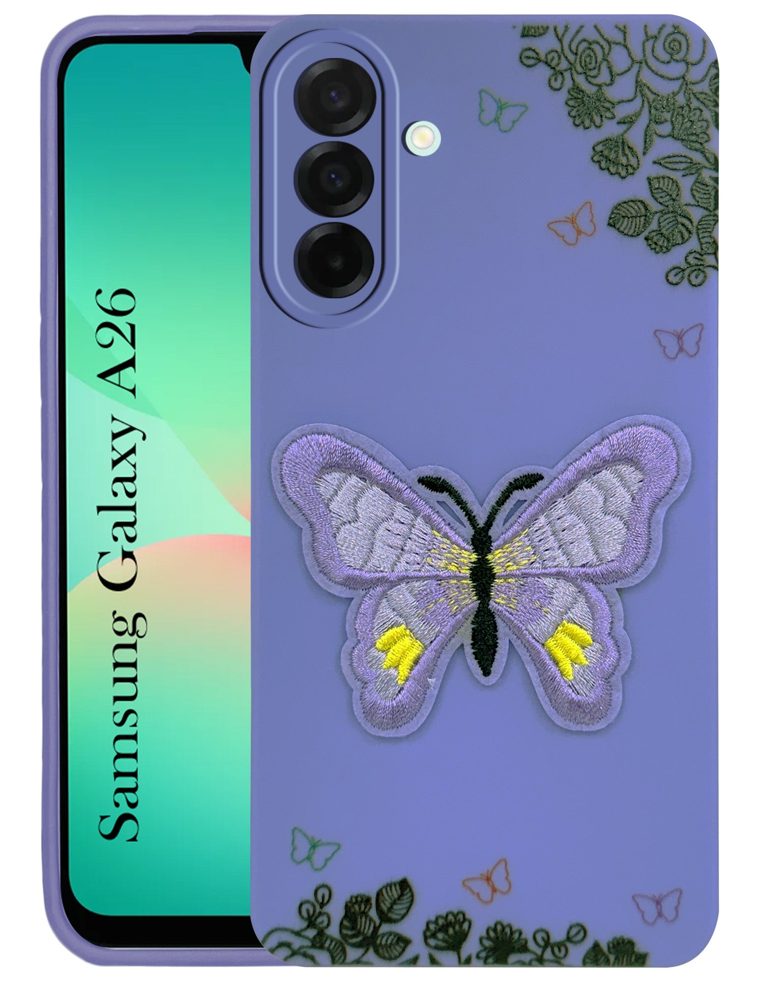 For Samsung Galaxy A26 5G Back Cover Case (Soft Butterfly Embroidery | Women Teen Girls | Camera Protection| Matte Silicone)