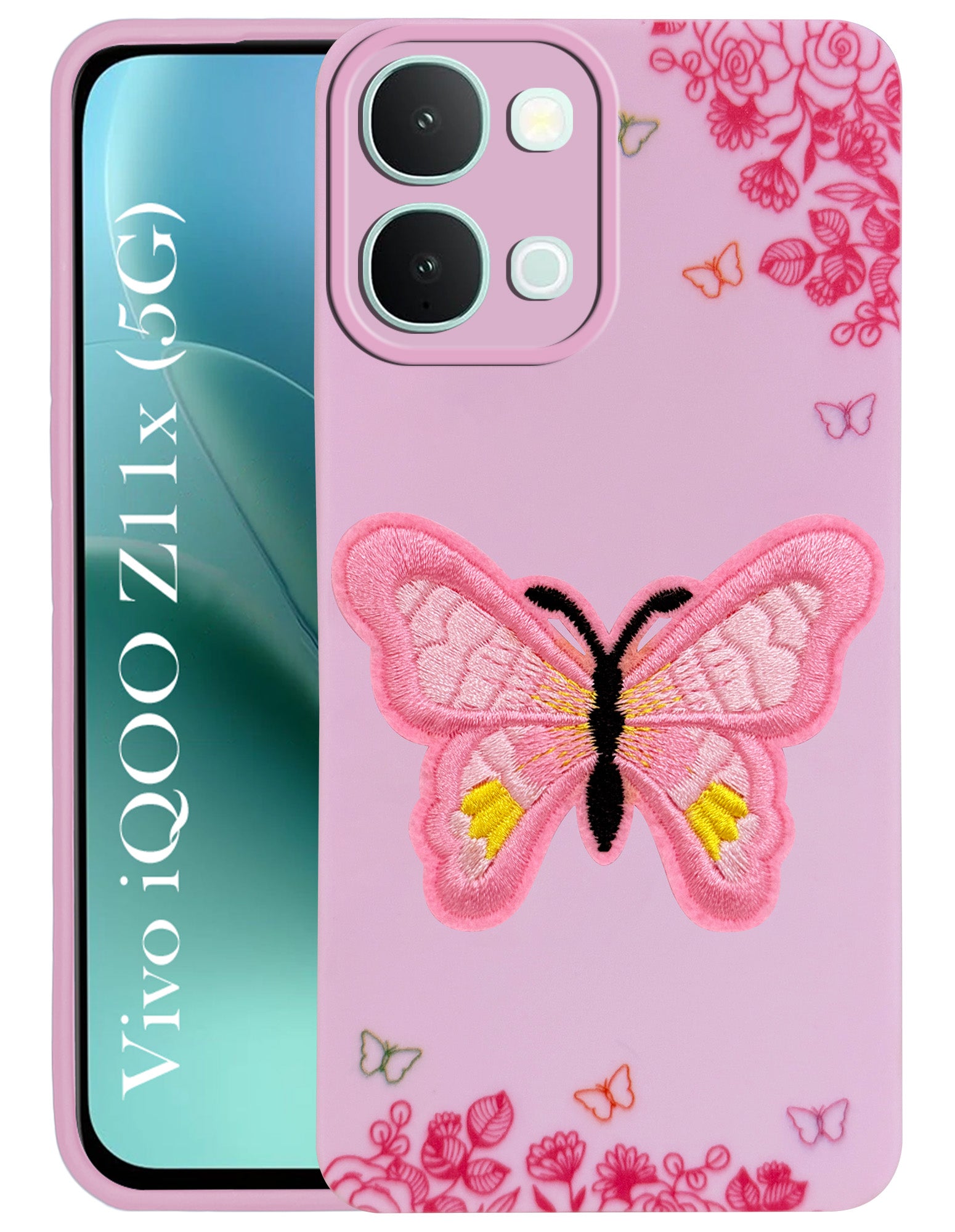 For Vivo iQOO Z11x 5G Back Cover Case (Soft Butterfly Embroidery | Women Teen Girls | Camera Protection| Matte Silicone)