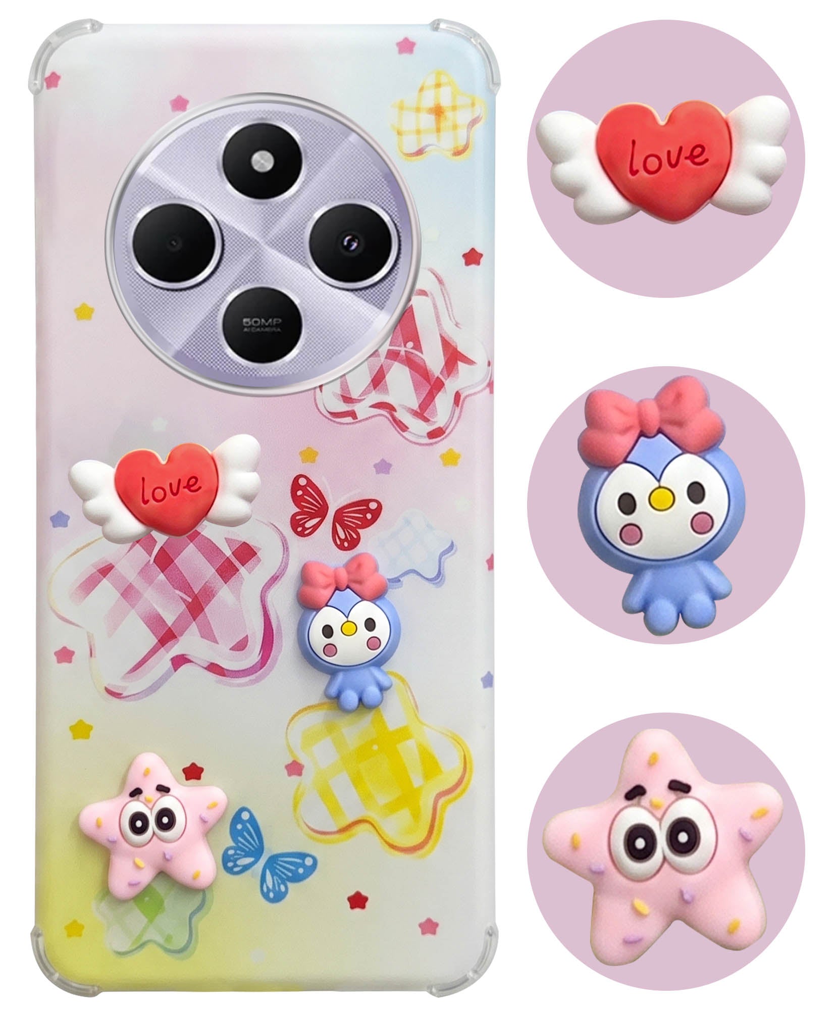 For Redmi A4 5G | Xiaomi Redmi 14C Back Cover Case (3D Cute Cartoons | Hard Back Side Soft | Matte Premium Finish | HD Printing)