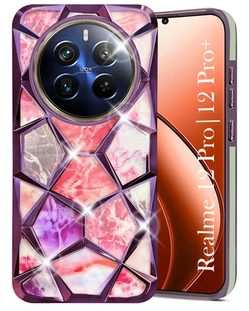 For Realme 12 Pro Plus | Realme 12 Pro Back Cover Case ( Dual Design Glitter Sparkle and Detachable Diamond Print Case | Soft and Flexible)