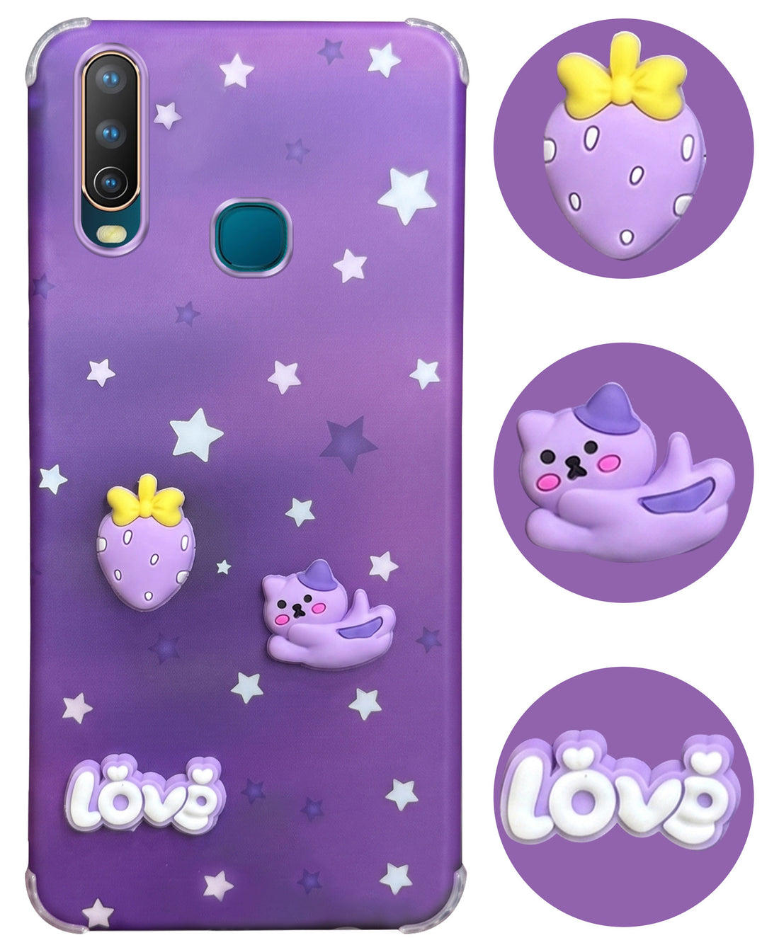 For Vivo U10 Back Cover Case (3D Cute Cartoons | Hard Back Side Soft | Matte Premium Finish | HD Printing)