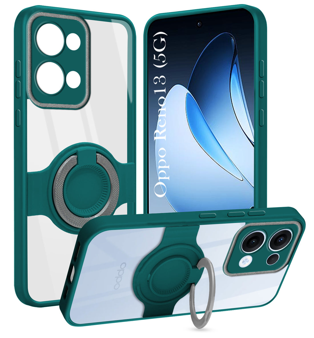 For Oppo Reno13 5G | Oppo Reno 13 5G Back Cover Case with stand (Built-in Ring Holder Kickstand | Lifetime Anti Yellow | Camera Protection)