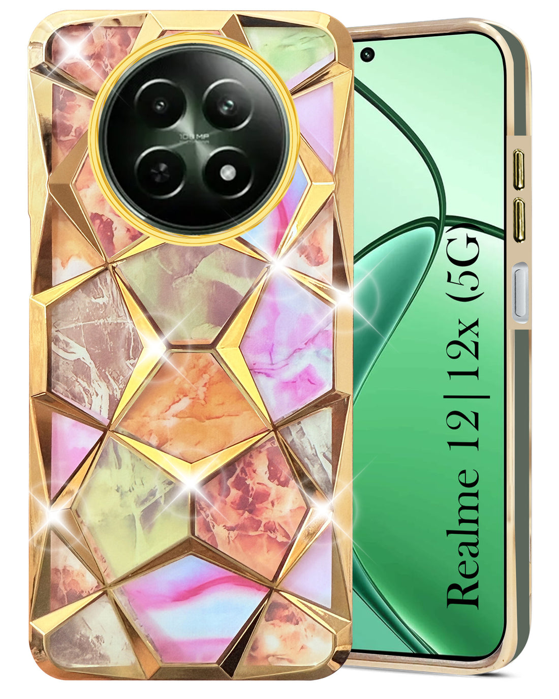 For Realme 12 | Realme 12X Back Cover Case( Dual Design Glitter Sparkle and Detachable Diamond Print Case | Soft and Flexible)