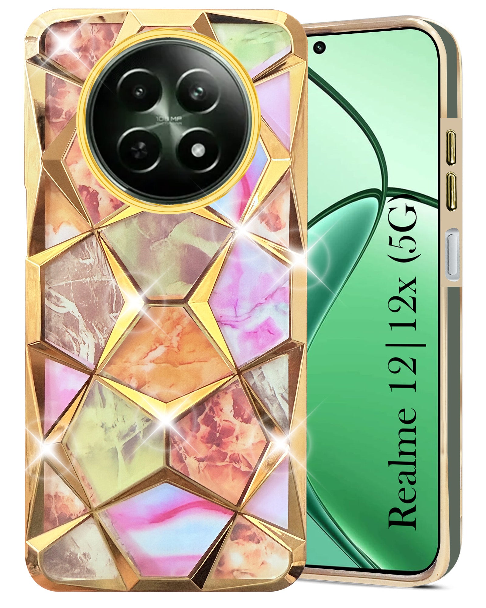 For Realme 12 | Realme 12X Back Cover Case( Dual Design Glitter Sparkle and Detachable Diamond Print Case | Soft and Flexible)
