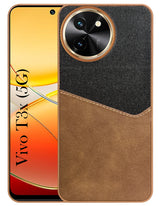 For Vivo T3x 5G Back Cover Case (Dual PU Leather Stitch | Professional Minimalist | Soft and Flexible)