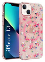 For Apple iPhone 13 Back Cover Case (Cute Floral Design | Flower Print for Girls | MagSafe Compatible Wireless Charging)