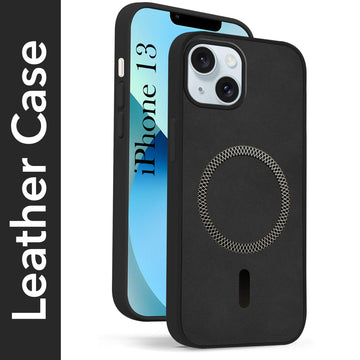 For Apple iPhone 13 Back Cover Case (Sleek Leather Finish | MagSafe Compatible Wireless Charging | Camera Bump Protection)