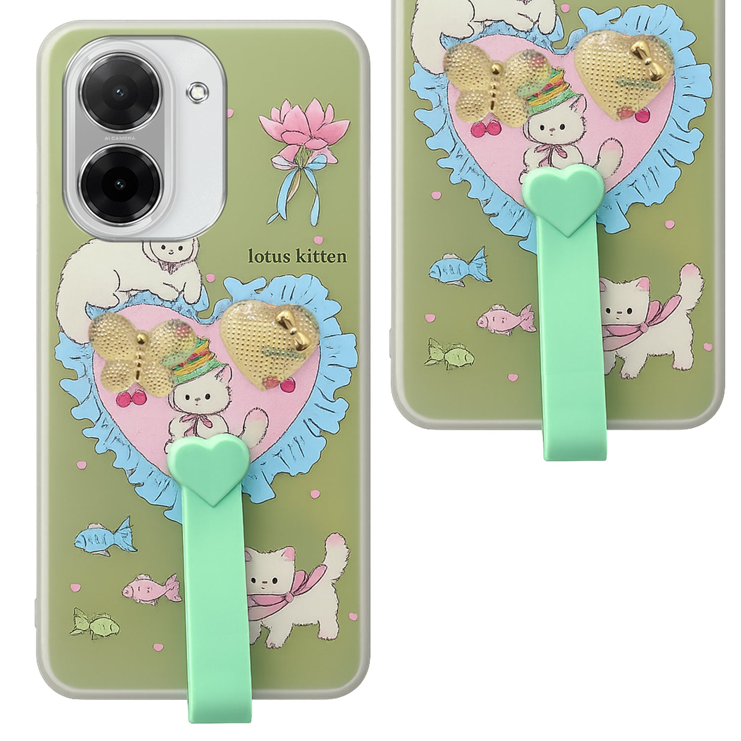 For Redmi A5 4G Back Cover Case (3D Cute Heart Strap Holder | Camera Protection | Designer Girls Print)