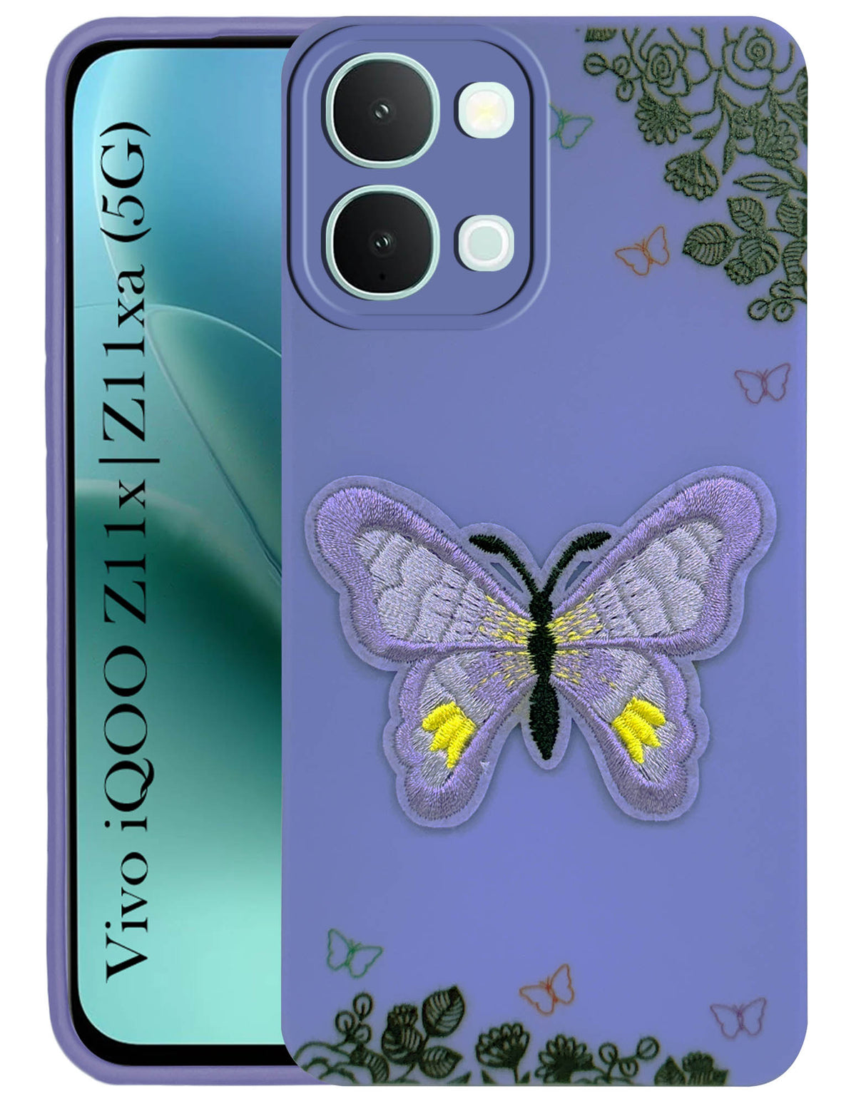 For iQOO Z11x | iQOO Z11xa Back Cover Case (Soft Butterfly Embroidery | Women Teen Girls | Camera Protection| Matte Silicone)