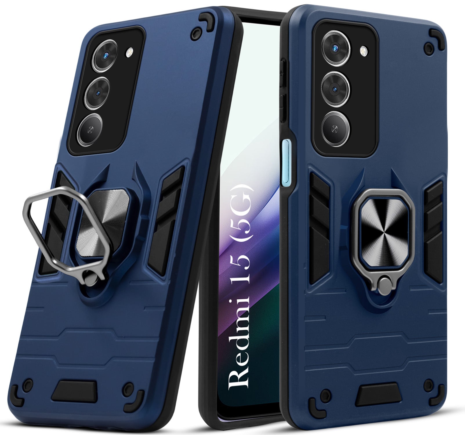 For Redmi 15 Back Cover Case (Shockproof Dual Layer Polycarbonate |Ring Holder Kickstand)