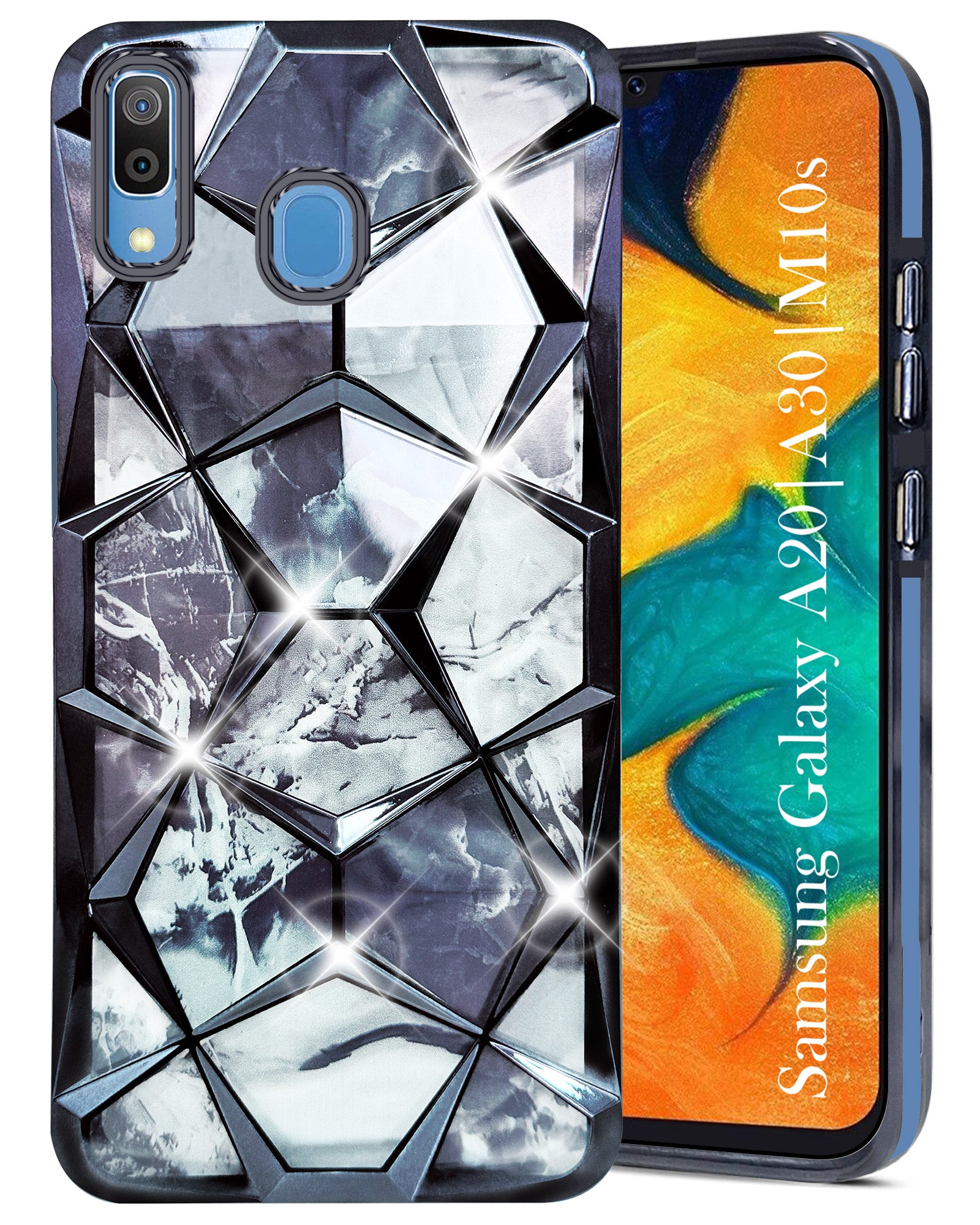 For Samsung Galaxy A20 | Galaxy A30 | Galaxy M10s Back Cover Case ( Dual Design Glitter Sparkle and Detachable Diamond Print Case | Soft and Flexible)