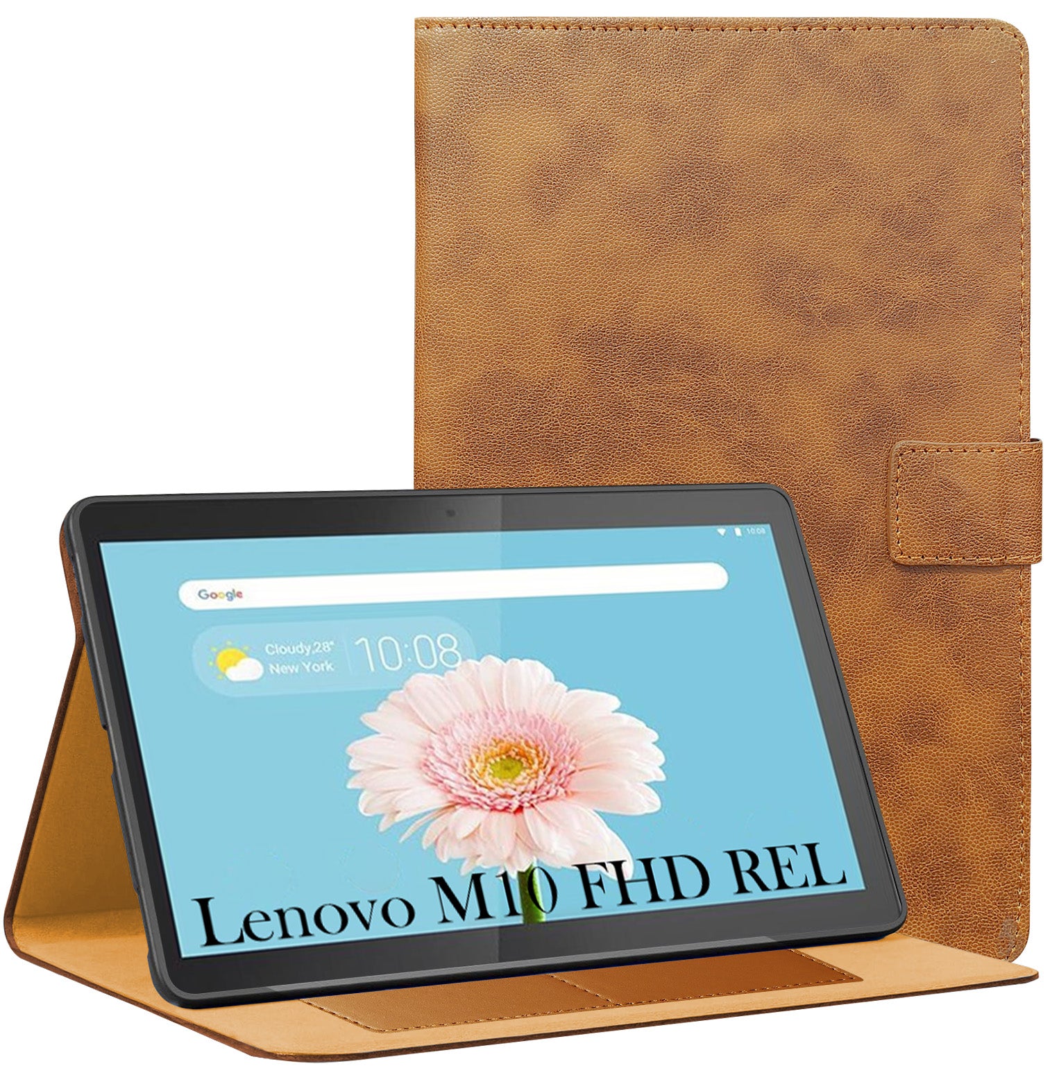 For Lenovo M10 FHD REL 10.1 Inch TB-X605FC/X605LC/ZA4Y0079IN/X605M/X605L Flip Cover Folio Cover (PU Leather | Multi-Angle Smart Stand | Card Storage Slots | Silicone Back Pouch)