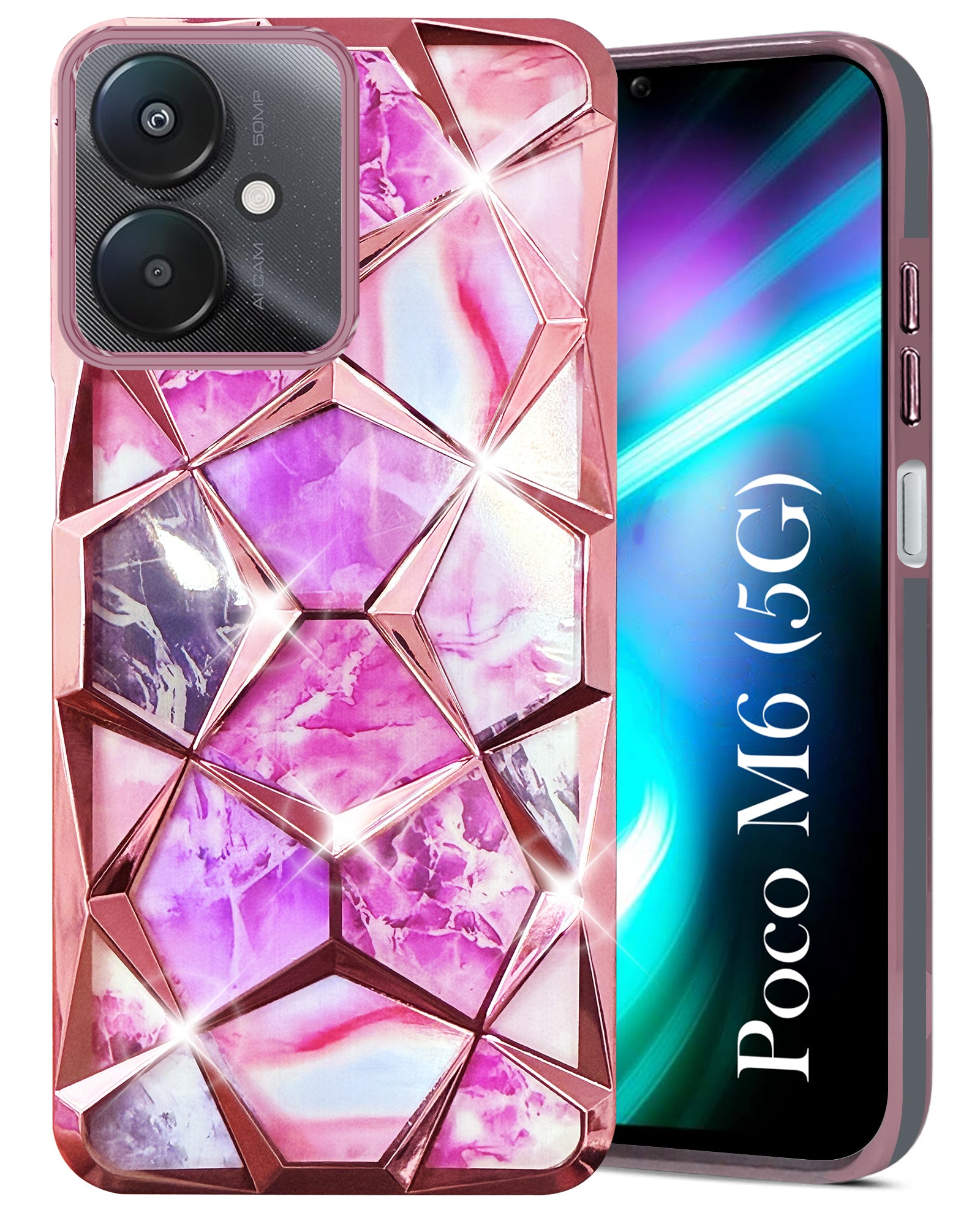For Poco M6 5G Back Cover Case (Dual Design Glitter Sparkle and Detachable Diamond Print Case | Soft and Flexible)
