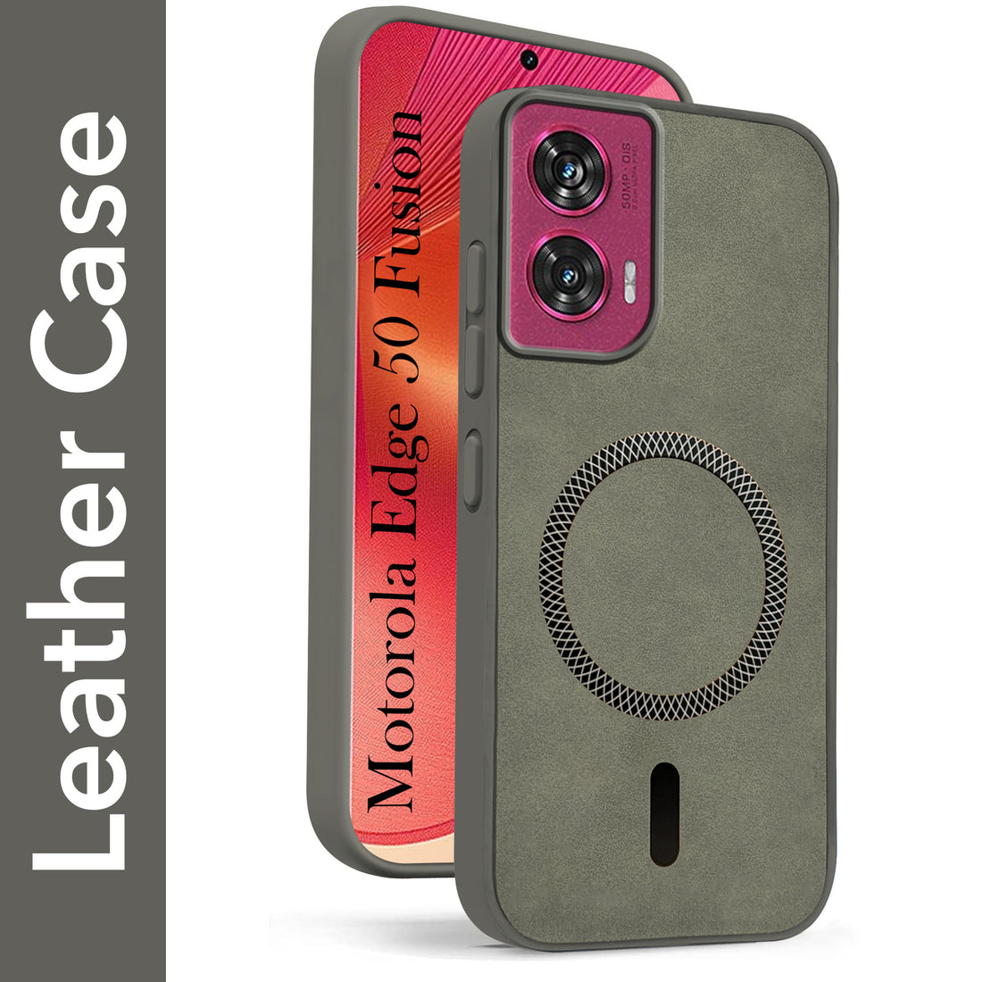 For Motorola Moto Edge 50 Fusion Back Cover Case Leather Finish (MagSafe Compatible Wireless Charging | Soft Touch | Camera Bump Protection)
