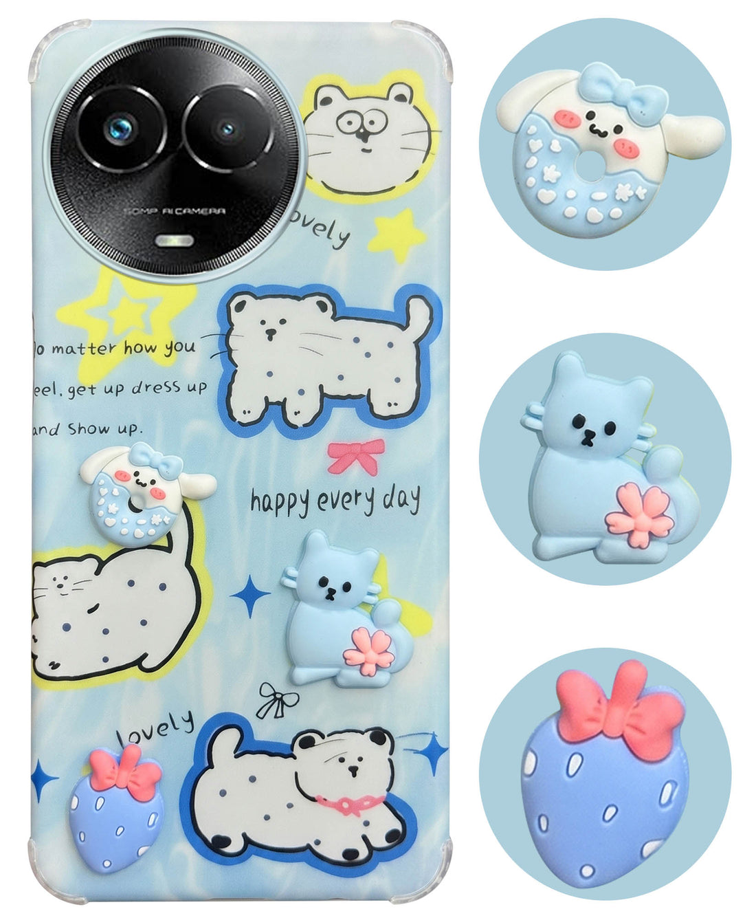 For Realme Narzo 60x Back Cover Case (3D Cute Cartoons | Hard Back Side Soft | Matte Premium Finish | HD Printing)