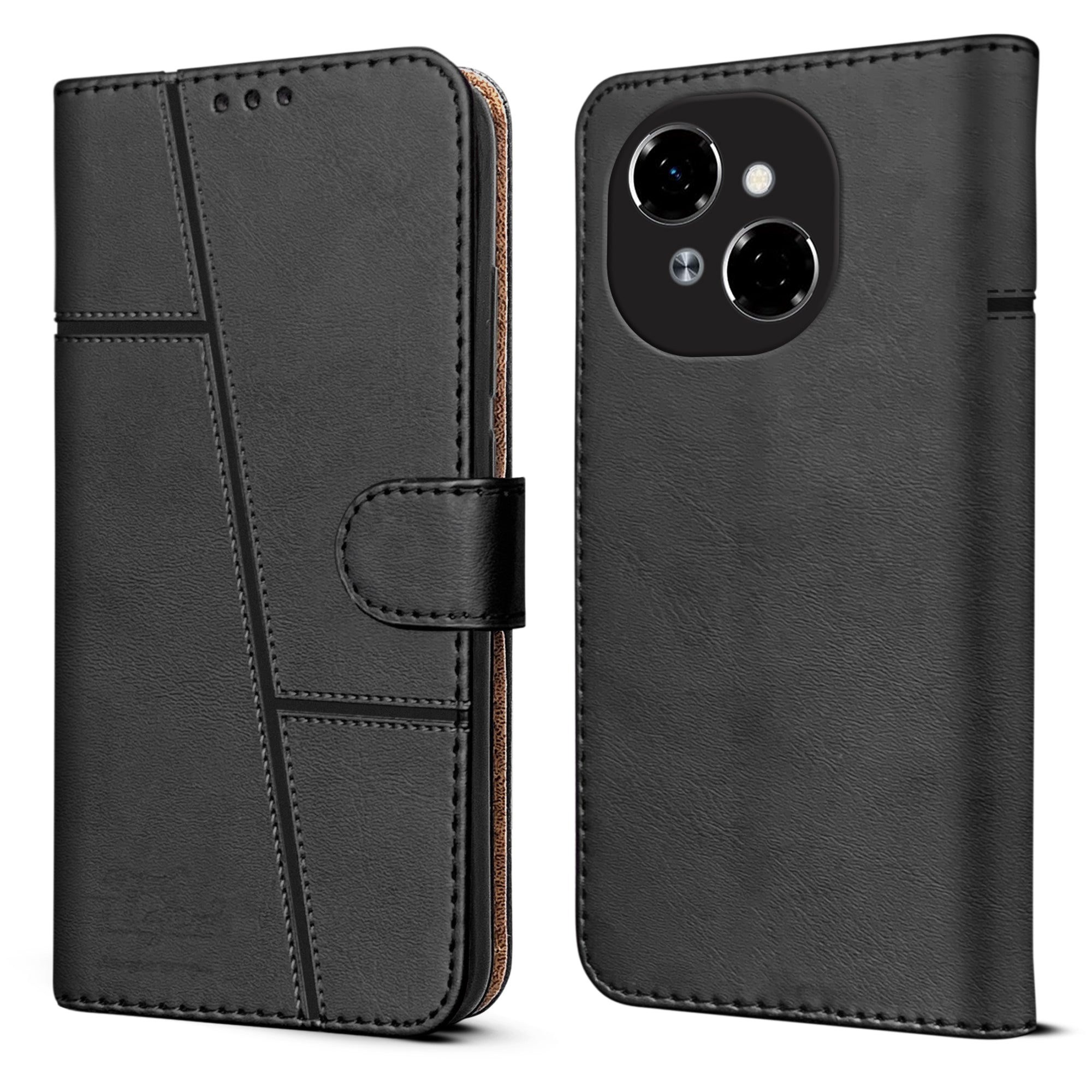 For Tecno Spark Go 1 Flip Cover Case ( Stitched Leather with Magnetic Closure)