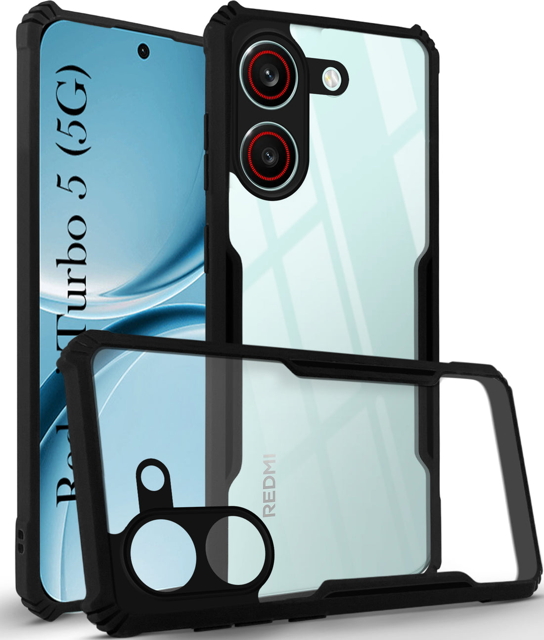 For Redmi Turbo 5 Back Cover Case Hybrid (Shockproof with Polycarbonate Clear Panel | Professional Black)