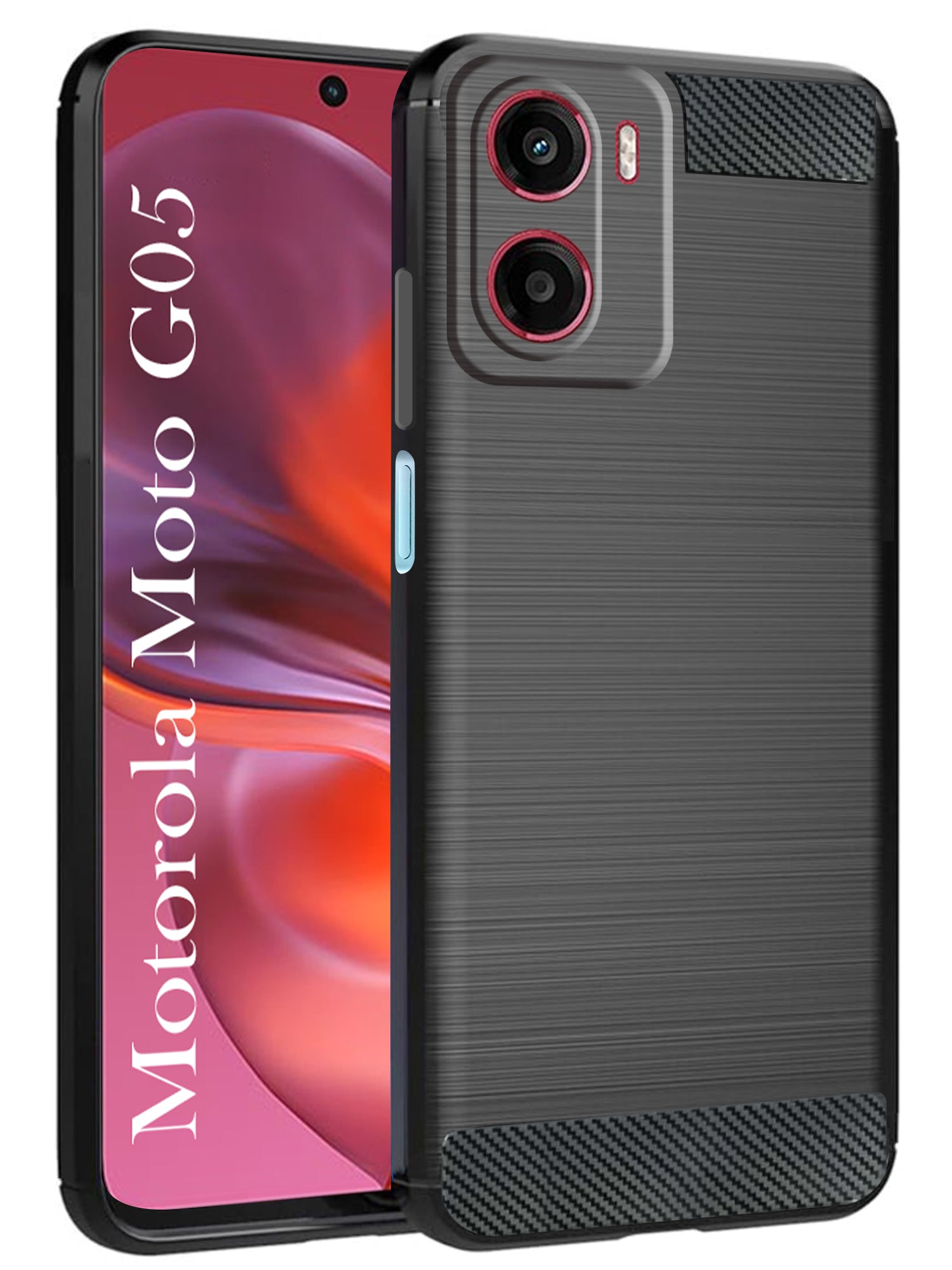For Motorola Moto G05 Back Cover Case ( Hybrid Armor Case | Carbon Fiber Shockproof | Soft and Flexible | Black )