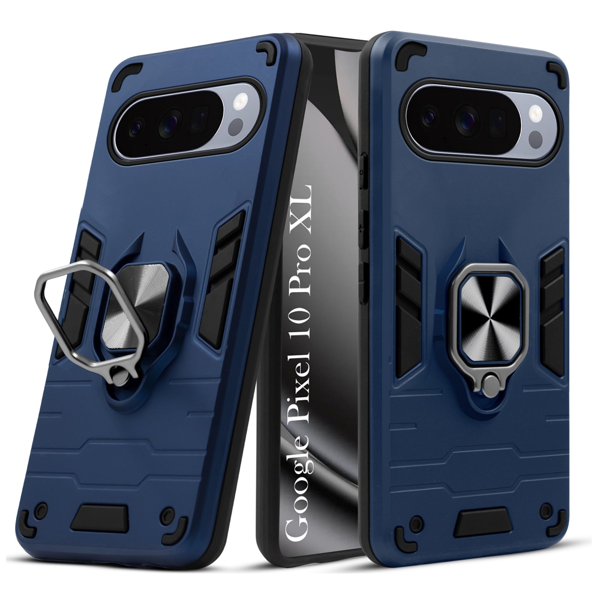 For Google Pixel 10 Pro XL Back Cover Case Hybrid Armor (Shockproof Dual Layer Polycarbonate |Ring Holder Kickstand)