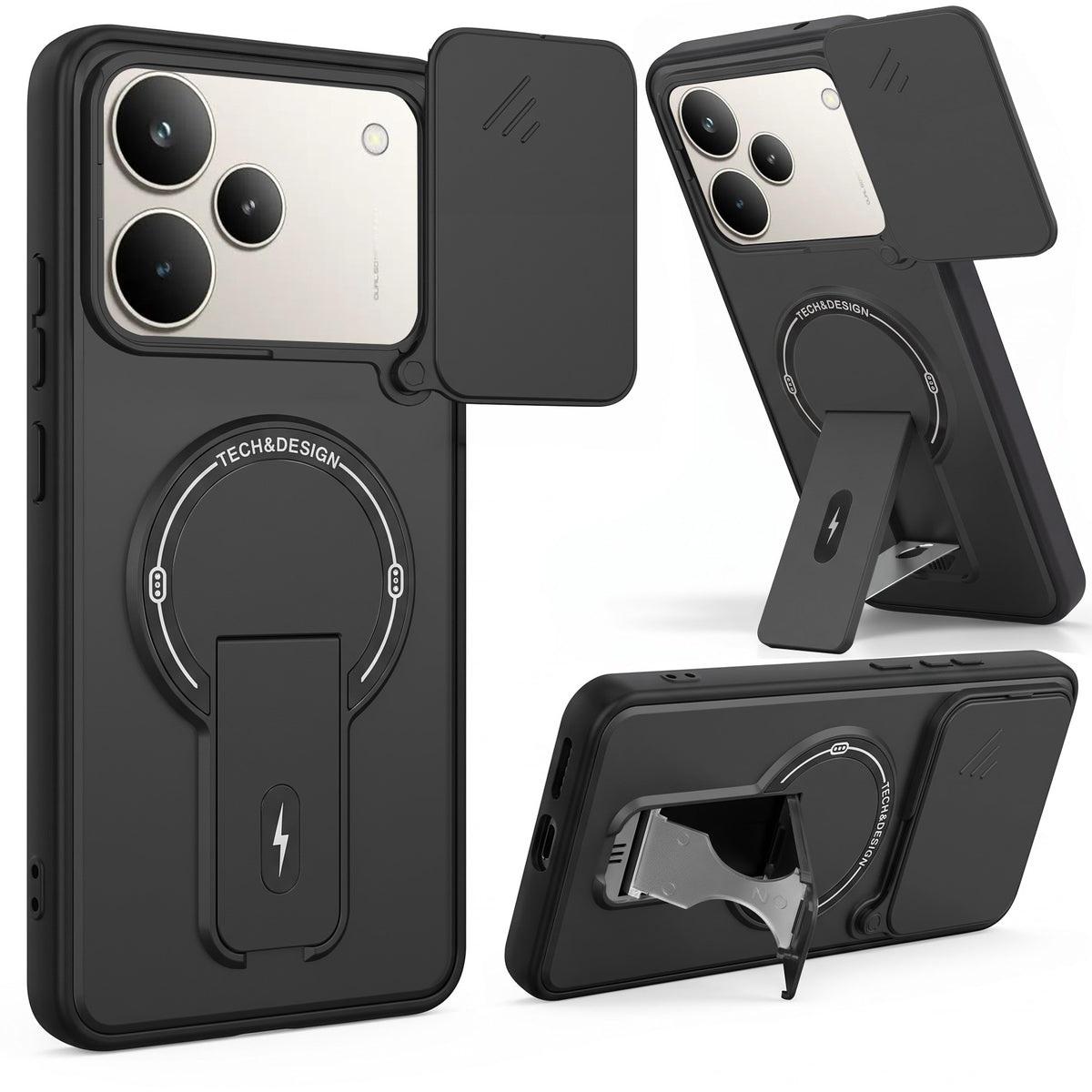For Realme P4 Pro Back Case Cover Metallic (Hybrid Armor Kickstand | Sliding Shutter Camera Protection | MagSafe Compatible)