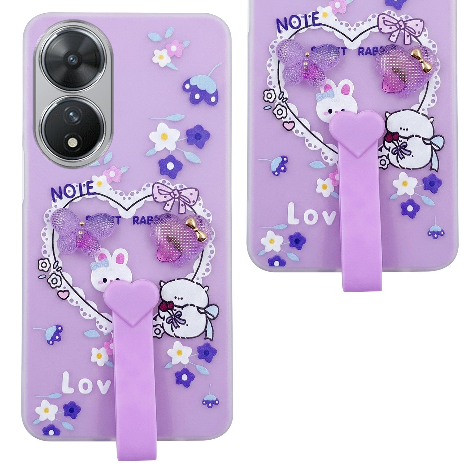 For Vivo T2 Back Cover Case (3D Cute Heart Strap Holder | Camera Protection | Designer Girls Print)